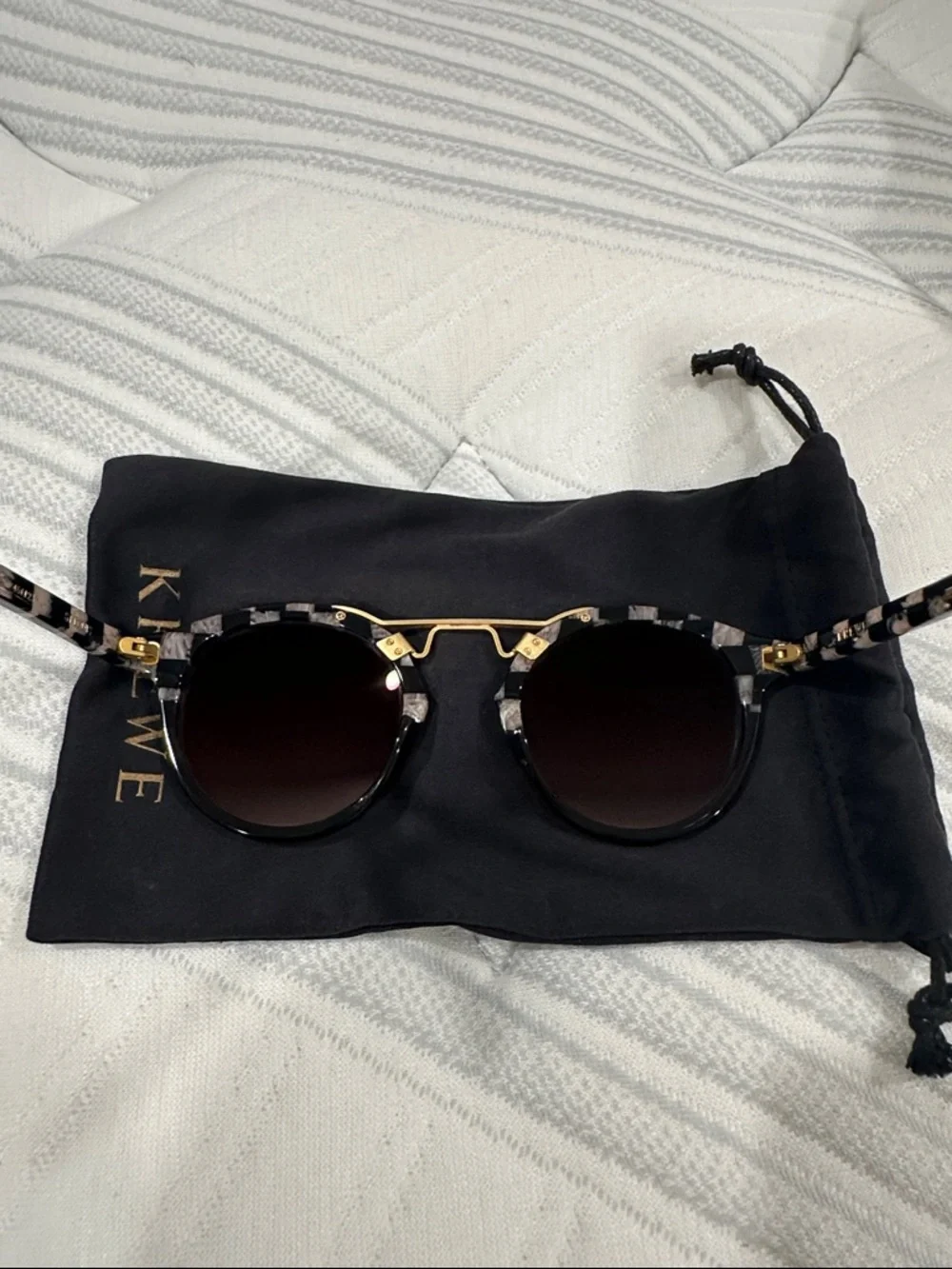 KREWE STL 18k St. Louis Mirrored Harlequin to Black Round Sunglasses
